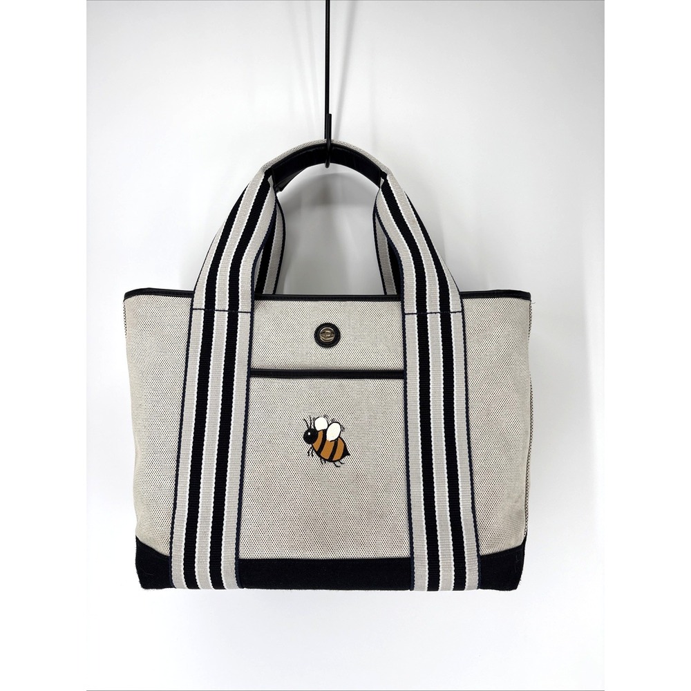 Paravel  Domino Black Beige Cabana Tote Bag 13 x 11 x 7 Bee Logo Not Monogrammed
